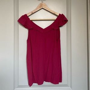LOFT Women’s Red Vneck Blouse | Size Medium | Ruffle Detail